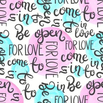 Romantic quote seamless pattern. Love text print for valentine day. Hand Stock Illustration