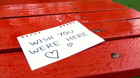 Romantic rainy day note wishing you were here Stock Footage 336958276