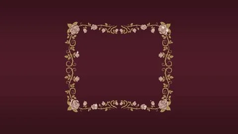 Romantic rectangle frame of roses growing with blooming flowers and falling.. Stock Illustration
