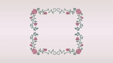 Romantic rectangle frame of roses growing with blooming flowers and falling.. Stock Illustration