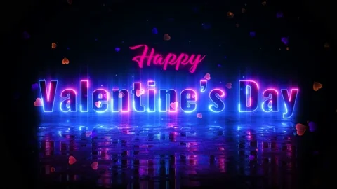 Romantic Red And Blue Motion Light Happy Valentine's Day Lettering Neon Sign  Vidéo 146944901