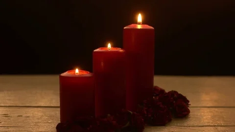Romantic red candles with rose Stock Footage 84841430