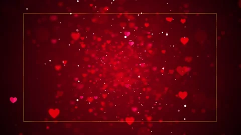 Romantic red heart background floating bokeh, soft glowing particles, a thin gol Stock Footage 340401452