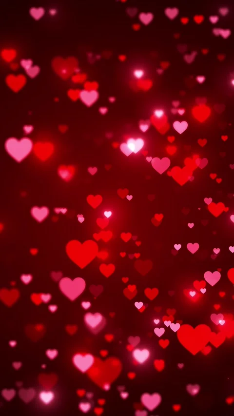 Romantic red heart bokeh floating pink love shapes, glowing highlights, dreamy d Stock Footage 340415293