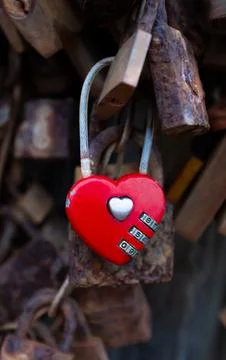 Romantic Red Heart Padlock Stock Photos
