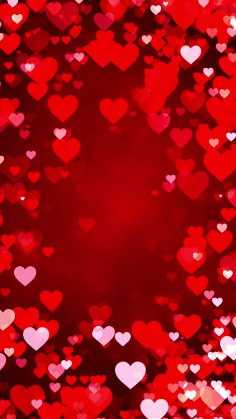 Romantic red hearts frame pink floating shapes, deep center space, border, festi Stock Footage 340456067