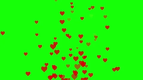 Romantic red hearts particles floating upward on vibrant green screen animation Stock Footage 314510502
