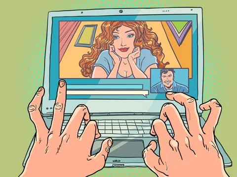 Romantic relationships at a distance. Quality network connection. Communication Stock Illustration