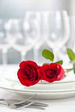Romantic restaurant dinner setting Stock Photos