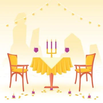 Romantic rooftop dinner. Vector Stock Illustration
