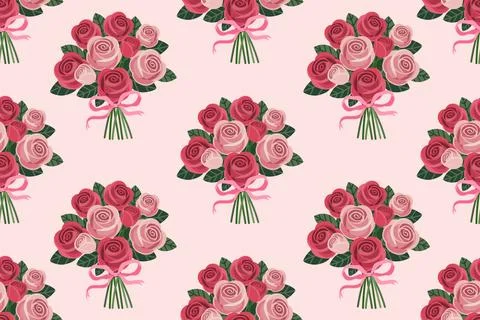 Romantic rose bouquet seamless pattern with pink and red floral Stock Illustration