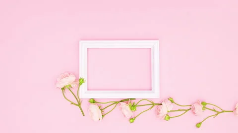 Romantic roses surround white frame for text on pink theme. Stop motion Stock Footage 137867407