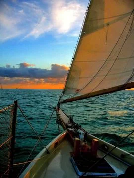 Romantic Sailing During Sunset in Key West, USA Stock Photos