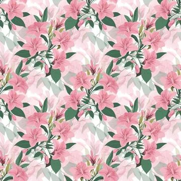 Romantic Seamless Lily Pattern Artwork Stock Illustration
