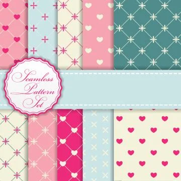 Romantic Seamless Pattern Background Set Vector Illustration Stock Illustration