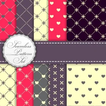 Romantic Seamless Pattern Background Set Vector Illustration Stock Illustration