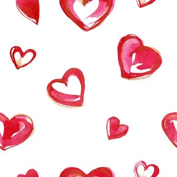 Romantic seamless pattern with bright pink and goldwatercolor hearts Stock Illustration