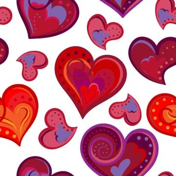 Romantic seamless pattern with colorful hand draw hearts.  Bright hearts on 스톡 일러스트