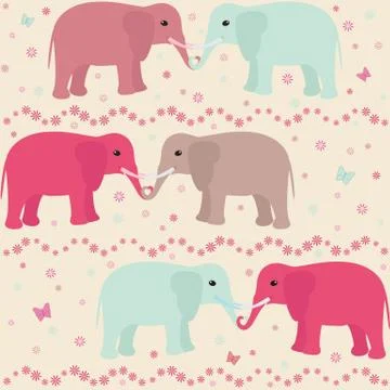 Romantic seamless pattern with elephants Stock Illustration