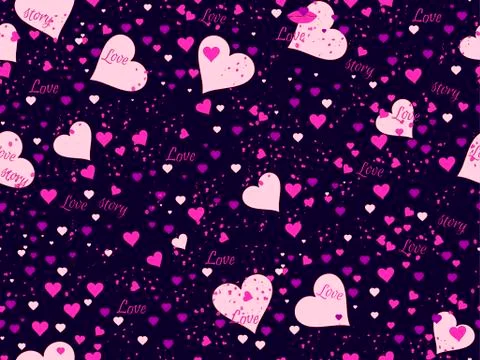 Romantic seamless pattern. Love background with hearts, berries and lips. Ele Stock Illustration