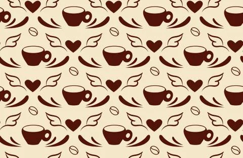 Romantic seamless pattern. Love for coffee concept. Stylish texture with beans Stock Illustration