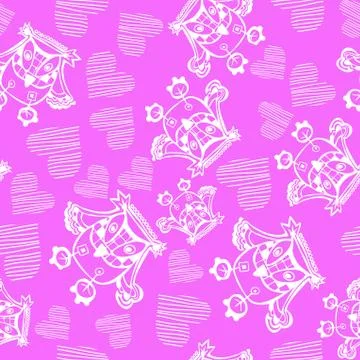 Romantic seamless pattern with owl and heart. valentine's day texture. Stock Illustration