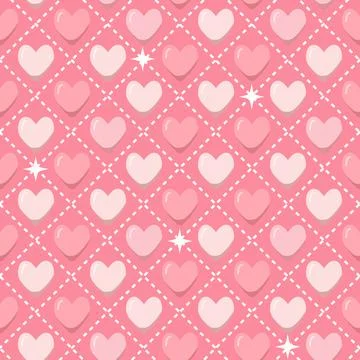 Romantic seamless pattern with pink hearts in flat style Stock Illustration