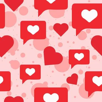 Romantic seamless pattern with red hearts and pink Stock Illustration