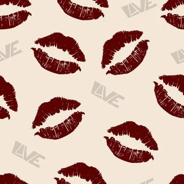 Romantic seamless pattern for Valentine's Day: kiss; text design. Stock Illustration