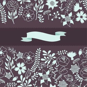 Romantic seamless pattern of various flowers in retro style Stock Illustration