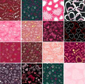 Romantic seamless patterns. valentine's day textures Stock Illustration