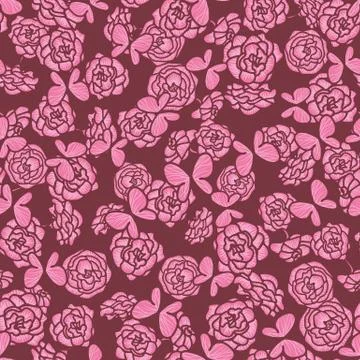 Romantic seamless vector pattern with rose garden and butterflies Stock Illustration