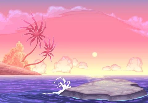 Romantic seascape in the sunset Stock Illustration