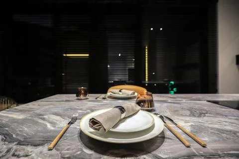 Romantic served table for two persons at evening 写真素材