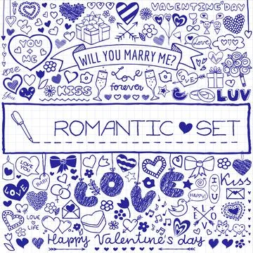 Romantic set of doodles Stock Illustration