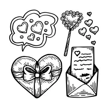 Romantic set, heart with a bow, on a stick, in a bubble. Love card in a paper Stock Illustration