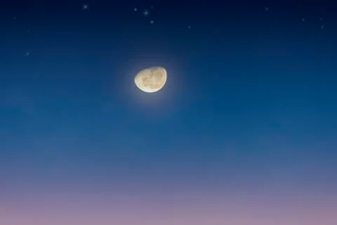 Romantic sky. Half moon with clear sky background. With copy space for text o Stock Photos