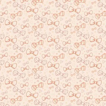 Romantic spring background. Drawn and bows. Seamless pattern. Stock Illustration