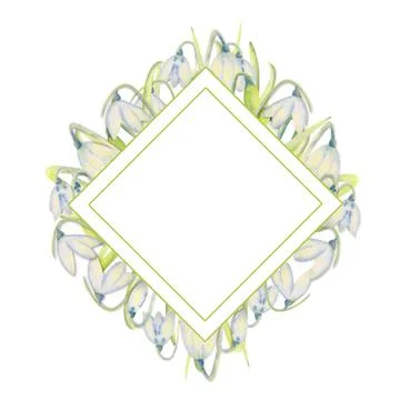 Romantic spring frame with snowdrops on the outer edge on a white isolated Stock Illustration