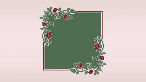 Romantic square panel frame of roses growing with blooming flowers and fall.. Stock Illustration