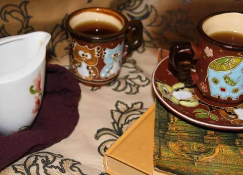 Romantic still life of brown tableware Stock Photos