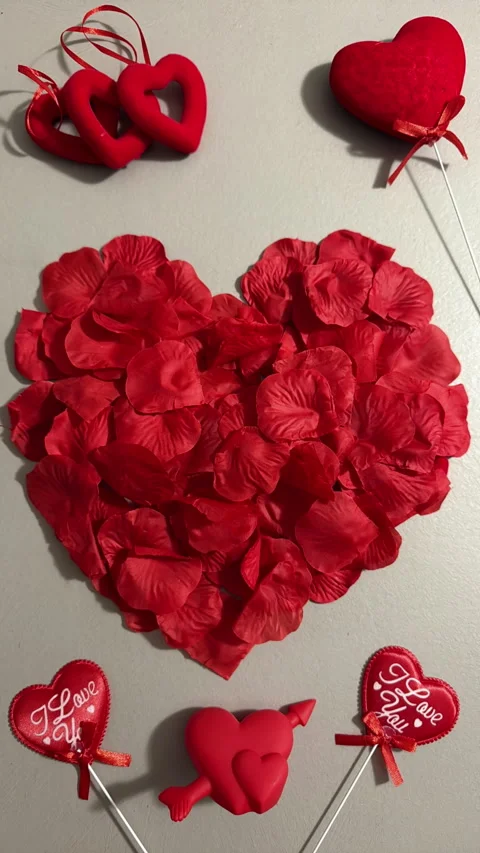 Romantic Stop Motion Love Scene with Falling Red Petals Stock Footage 301284110