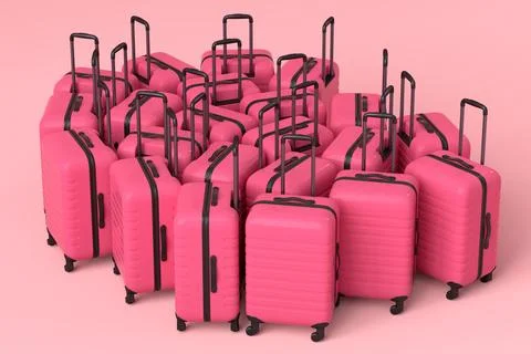 Romantic suitcase on pink background. 3D render of summer vacation concept 스톡 일러스트
