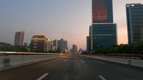 Romantic sunset and quiet elevated road in Shanghai is under lockdown Stock Footage 193499828
