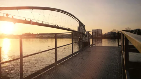 Romantic sunset. bridge landscape. lake pond. slow motion Stock-Footage 33792016