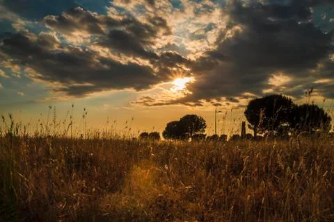 Romantic sunset at the Centocelle Park. Centocelle district of Rome Stock Photos