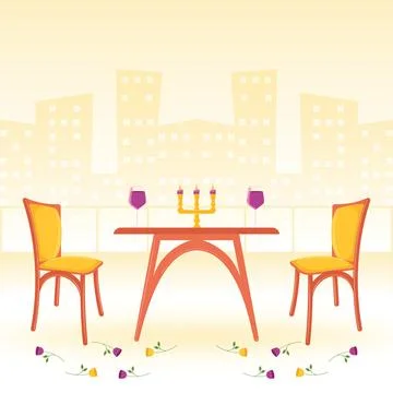 Romantic sunset dinner. Vector Ilustração Stock