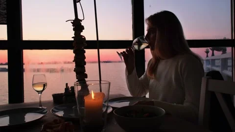 Romantic Sunset Dinner: Wine, Candlelight, and Delicacies Stock Footage 243369290