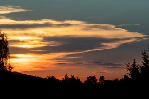 Romantic sunset with dramatic sky Stock-Fotos
