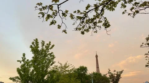 Romantic sunset over the Eiffel Tower in Paris, France Stock Footage 336425697